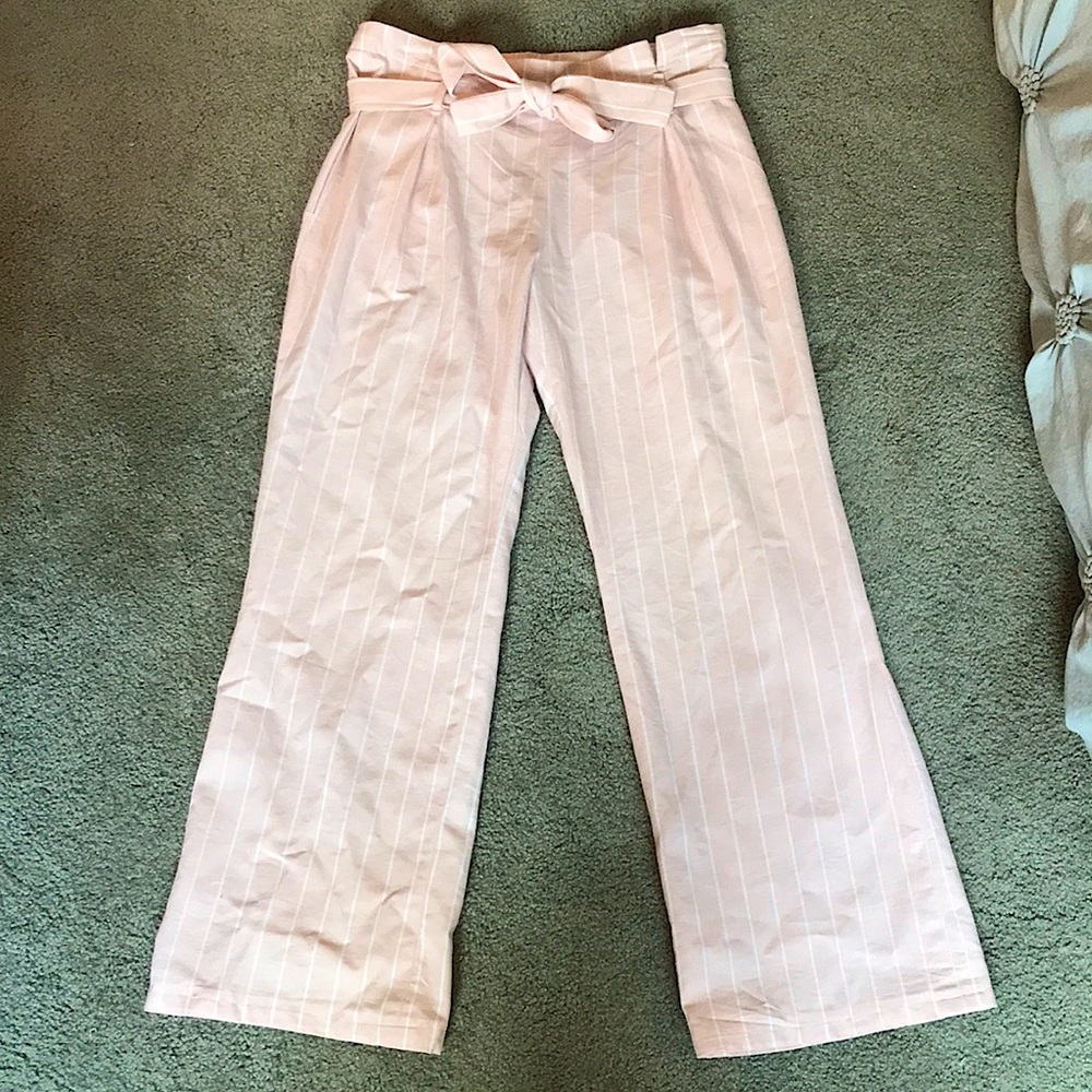 Handmade pink straight leg linen pants.
